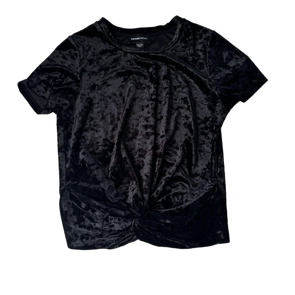 Fifteen Twenty Velvet Twist Top Black Size Small NWT